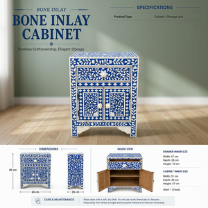 Blue Bone Inlay Wooden Cabinet Floral Pattern <b>Rectangle</b> Storage <b>Side</b> <b>Table</b> Drawer Door Unit Modern Design Customized Thickness - Product Image 1