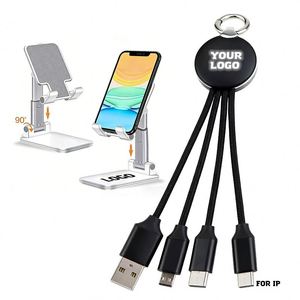 Promotional Business Gift Sets 3 in 1 Keychain <b>Charger</b> Cable, Portable Charging Cable with Customized LED Light up LOGO - Product Image 1