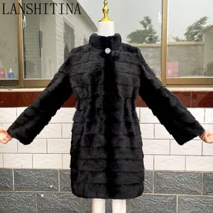 New Arrival Real Mink Fur Jacket Women Stand Collar Long Mink Fur Coats