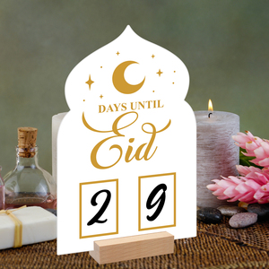 Eid segno di conto alla rovescia in legno Base arco a forma di bordo con <span class=keywords><strong>luna</strong></span> mezzaluna d'oro stelle Design giorni fino a quando Eid Display Muslim Festival - Product Image 3