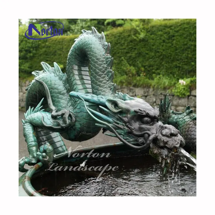 Escultura de fuente de agua de Dragón Verde chino, estatua de Metal antiguo para decoración de jardín al aire libre
