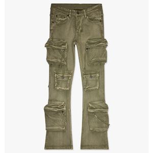 تصنيع المعدات الأصلية بنطلون رجالي وبنطلون مخصص عالي الخصر نحيف قطن متعدد الجيوب سراويل جينز كاكي للرجال مغسولة جينز مضيئة مكدسة - Product Image 4