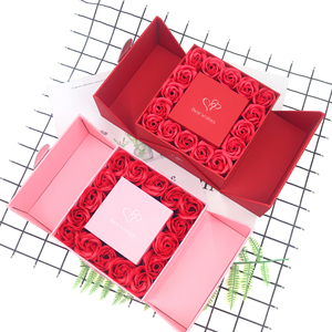 Nouvelle boîte à bijoux moderne à double couche avec fleurs de savon, parfum Rose Rouge Rose, cadeau Saint-Valentin, surprise, double porte relevable - Product Image 1