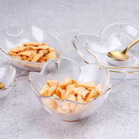 Assiettes à salade et à dessert en verre transparent avec bordure perlée dorée, vente en gros directe usine pour la maison