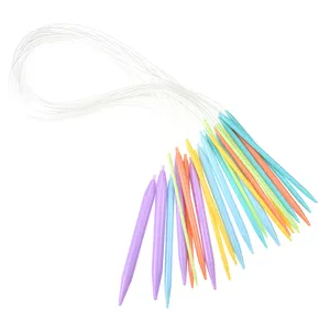 Ganchos de ganchillo de plástico de 80cm de longitud, agujas circulares coloridas de punto, hilo de doble punta, 12 Uds.