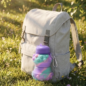 Collapsible Silicone Water Bottle 550ml Leak-Proof Kids Water Bottle Anti-Slip&Portable for <b>Flights</b> Theme Parks & Family Outings - Product Image 6