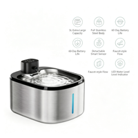 Fontaine à eau automatique pour chat et chien de grande capacité 5L en acier inoxydable, capteur intelligent, autonomie de la batterie de 60 jours, contrôleur détachable, LED