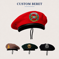Béret en Laine et Cuir Brodé Personnalisé, Réglable, Style Tactique Formel pour Hommes et Femmes, Automne