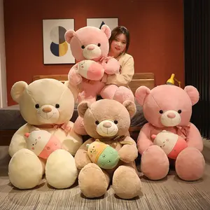 Grosir Pabrik teh susu bantal lembut boneka beruang Teddy mainan boneka hewan beruang besar pita beruang hadiah ulang tahun