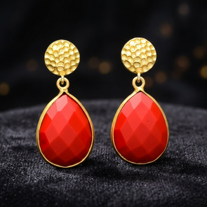 Handmade Gold Plated Drop <b>Earrings</b> with Emerald Cut Gemstones Boho Ethnic Style Engagement <b>Earrings</b> - Product Image 3