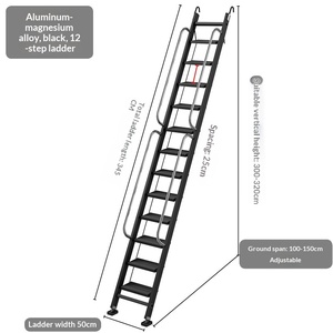 Échelle télescopique noire en alliage d'aluminium-magnésium épaissi, 8-12 marches, plateforme, <span class=keywords><strong>escalier</strong></span> intérieur/extérieur, portable, pour <span class=keywords><strong>grenier</strong></span> - Product Image 6