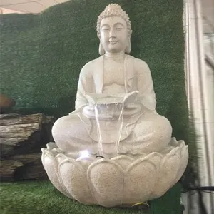 Ukiran Tangan Dekorasi Taman Rumah Patung Buddha Putih Murni Air Mancur