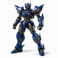Figura de Acción de Guerrero Mecha Azul Oscuro con Detalles LED Naranja, Armadura de Hombro con Púas, Articulada, de Ciencia Ficción, para Exhibición en Escritorio