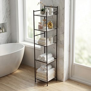 Estante de Almacenamiento para Baño de Varias Niveles, de Aleación de Zinc, Acabado Níquel, Ecológico, Fácil de Limpiar, Diseño Moderno, Sin Perforaciones, Multinivel - Product Image 1