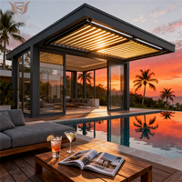 Pérgola Bioclimática Motorizada de Aluminio, Impermeable, Resistente al Viento y a la Nieve, con Techo de Láminas Ajustables, Gazebo para Exteriores, Refugio para el Borde de la Piscina