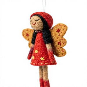 Handmade Eco-Friendly 100% Wool Nonwoven Felt Angel Fairy Ornament Red Dress <b>Star</b> Wall <b>Hanging</b> Christmas Decoration Traditional - Product Image 4