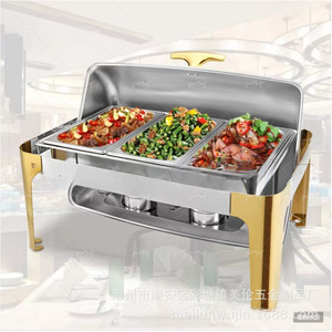 Réchaud rectangulaire en acier inoxydable avec couvercle rabattable et chauffage à l'alcool pour hôtels et traiteurs - Product Image 3