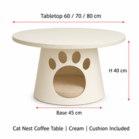 Table basse ronde pour chat, en panneau écologique E0, base en fer avec empreinte de patte, maison pour chat, blanc crème, noir charbon, 60/70/80 cm, YAOYUE
