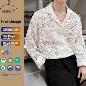 <span class=keywords><strong>Camicia</strong></span> di <span class=keywords><strong>pizzo</strong></span> all'uncinetto da <span class=keywords><strong>uomo</strong></span> a maniche lunghe personalizzata dei produttori all'ingrosso con bottoni sbiancati - Product Image 1