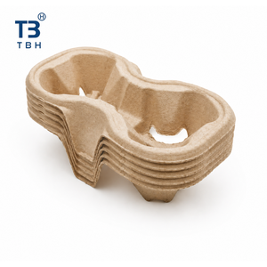 Plateau en pulpe moulée jetable pour 2 gobelets – Support robuste biodégradable et écologique pour boissons à emporter - Product Image 2
