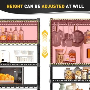 מדפי אחסון מתכתיים בעלי 6 קומות, מדפי אחסון בעלי כושר נשיאה של 1000 ליברות, מדפי תיל, יחידת מדפים חזקה ועמידה, מדף מזווה מתכוונן - Product Image 2