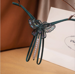 Sexy Vrouwen String Vlinder Vorm <span class=keywords><strong>Open</strong></span> Kruis G-String Parel Slipje - Product Image 6