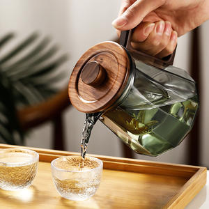 กาน้ำชาแก้วโบโรซิลิเกตใสขนาด 500 มล. ทนความร้อน ใช้กับเตาได้ พร้อมฝาปิดและด้ามจับไม้ สำหรับชงชาใบหลวม - Product Image 3