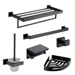 High Quality 304 Stainless Steel Bathroom Accessories Set Matte Black Factory Modern 6PCS for Hotel Brushed Bathroom Hardware