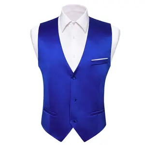 Chaleco de traje de negocios con cuello en V para hombre de satén sólido Azul Real, Chaleco Ajustado informal para fiesta de graduación, boda