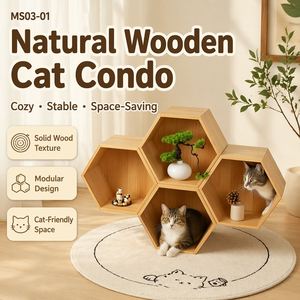 บ้านแมวทรงหกเหลี่ยมไม้ธรรมชาติแบบโมดูลาร์อเนกประสงค์ - Product Image 5