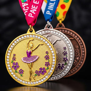 Ensemble <span class=keywords><strong>de</strong></span> médailles étoiles Or, Argent, Bronze avec figurine <span class=keywords><strong>de</strong></span> gymnaste gravée, <span class=keywords><strong>texte</strong></span> Compétition Moscou, ruban bleu pour récompense <span class=keywords><strong>de</strong></span> gymnastique rythmique - Product Image 2