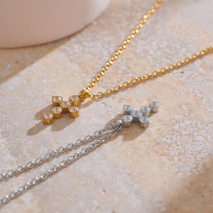 Mchic 4364 Exquisito Collar con Colgante <span class=keywords><strong>de</strong></span> Cruz <span class=keywords><strong>de</strong></span> Circonio y Acero Inoxidable, Chapado en <span class=keywords><strong>Oro</strong></span>, <span class=keywords><strong>Cadena</strong></span> Fina, Resistente al Agua - Product Image 6