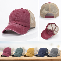 Casquette de baseball personnalisée vintage formelle à blocs de couleur en maille, style trucker, à visière, couronne souple, respirante, imperméable, en coton lavé, pour le cyclisme