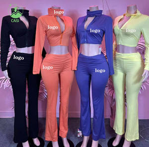 Damen-Herbstkleidung 2-teiliges Set, maßgeschneidert, einfarbig, Reißverschluss-Oberteil und Hose, zweiteiliges Loungewear-Set, Freizeitkleidung für Damen - Product Image 1