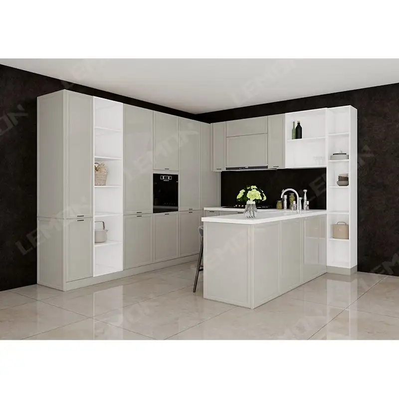 Lemon Home Furniture for Apartment Projects Customized Cucina Kitchen Cabinets Unit Set White Kitchen