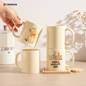 Ceramic <b>Gift</b> Coffee Mug Custom Logo Promotional Personalized Tasse Taza Creamy Yellow Ceramic Microwaveable Mug - Product Image 2