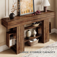 Table console moderne avec étagères de rangement pour entrée ou couloir et table de canapé en bois derrière le canapé pour salon