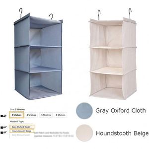 2PCS Detachable 3-<b>Shelf</b> Hanging Closet Organizers, Collapsible Closet Hanging <b>Shelves</b> for Clothes and Shoes, Canvas, Gray - Product Image 2