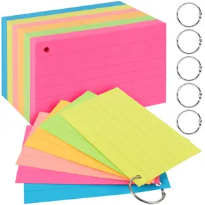 Myway 300 Pcs Assorted Neon Color Ruled Blank Flash Cards with 500 Sheets Study Cards Note Card Pad with Binder Ring