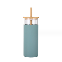 Gobelet en verre borosilicate de 20 oz avec paille, manchon de protection en silicone, couvercle en bambou sans BPA, compatible lave-vaisselle, réutilisable, logo personnalisé
