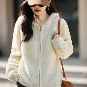 Nuovo Cardigan Invernale in Pura Lana con Cappuccio, Zip e Maniche Lunghe per Donna, Morbido e <span class=keywords><strong>Caldo</strong></span> - Product Image 3