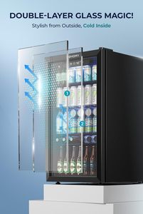 Euhomy 128 Có Thể Đồ Uống Tủ Lạnh Mát-Mini Tủ Lạnh Cửa Kính Miễn Phí Đứng Đồ Uống Tủ Lạnh Cho Bia Đồ Uống Rượu Vang - Product Image 2