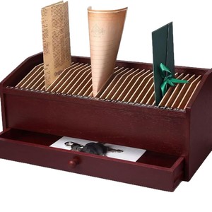 Caja de almacenamiento de cartas de escritorio de madera con cajón, organizador de oficina de madera maciza para documentos y llaves, capacidad para 32 compartimentos - Product Image 1
