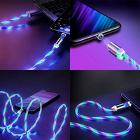 Kabel pengisi daya magnetik LED 2,4 A 3 in 1, dengan lampu LED, pengisian daya cepat untuk penggunaan iPhone & kamera