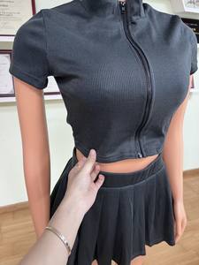 Set estivi da donna Set gonna 2 pezzi per Party Club abiti con cerniera Top Coat Mini gonna a pieghe Patchwork vestiti da donna - Product Image 3