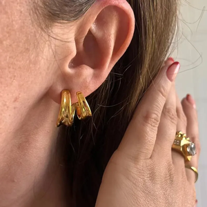 Boucles d'oreilles en verre plaqué or de style décontracté et simple avec des motifs floraux, des nœuds et des formes géométriques pour femmes pour un usage quotidien - Product Image 2