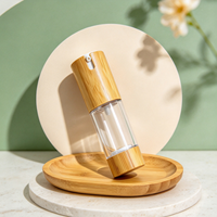 Botol Kosmetik Vakum Bambu Ramah Lingkungan Portabel untuk Pengemasan Stok, Dilengkapi Pompa
