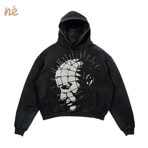 Sweter bertudung modis kelas atas, Sweatshirt kasual nyaman ukuran besar dengan lengan panjang desain bordir untuk Halloween - Product Image 3