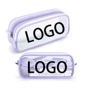 For Hot Sale Large PVC <b>Makeup</b> <b>Bag</b> Clear Mesh Compartment Zipper Closure Customized Pattern Fashion Pencil Pouch Handle for - Product Image 1