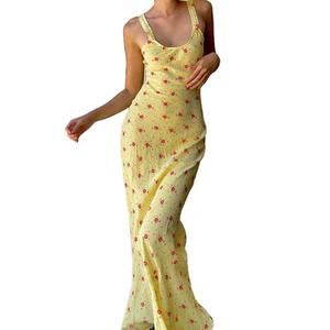 Robe longue florale en coton pour femmes, style halter, douce, confortable, sexy, décontractée, tendance, pour les vacances, fabrication OEM personnalisée - Product Image 1